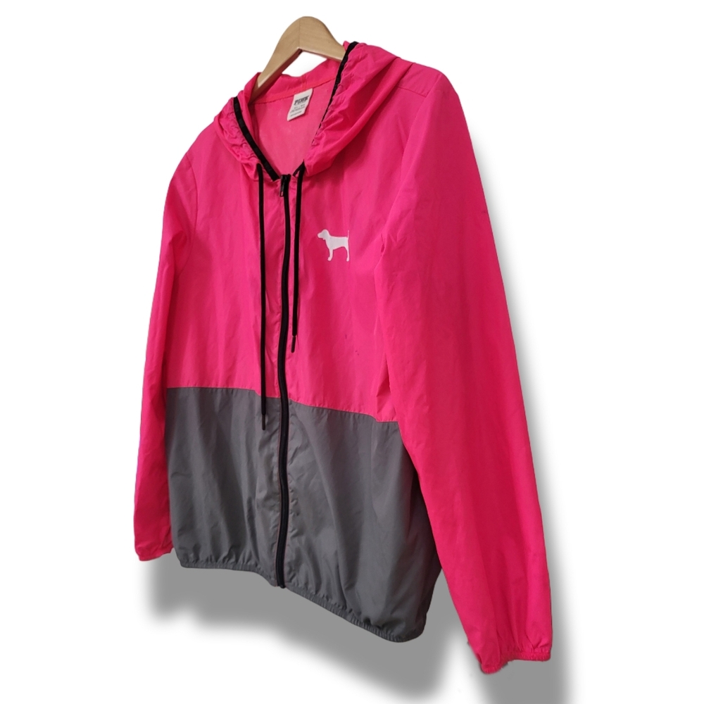 🌿Victoria's Secret Women's Med/Large Anorak Oversized Pink & Gray Wind Breaker - Picture 5 of 14